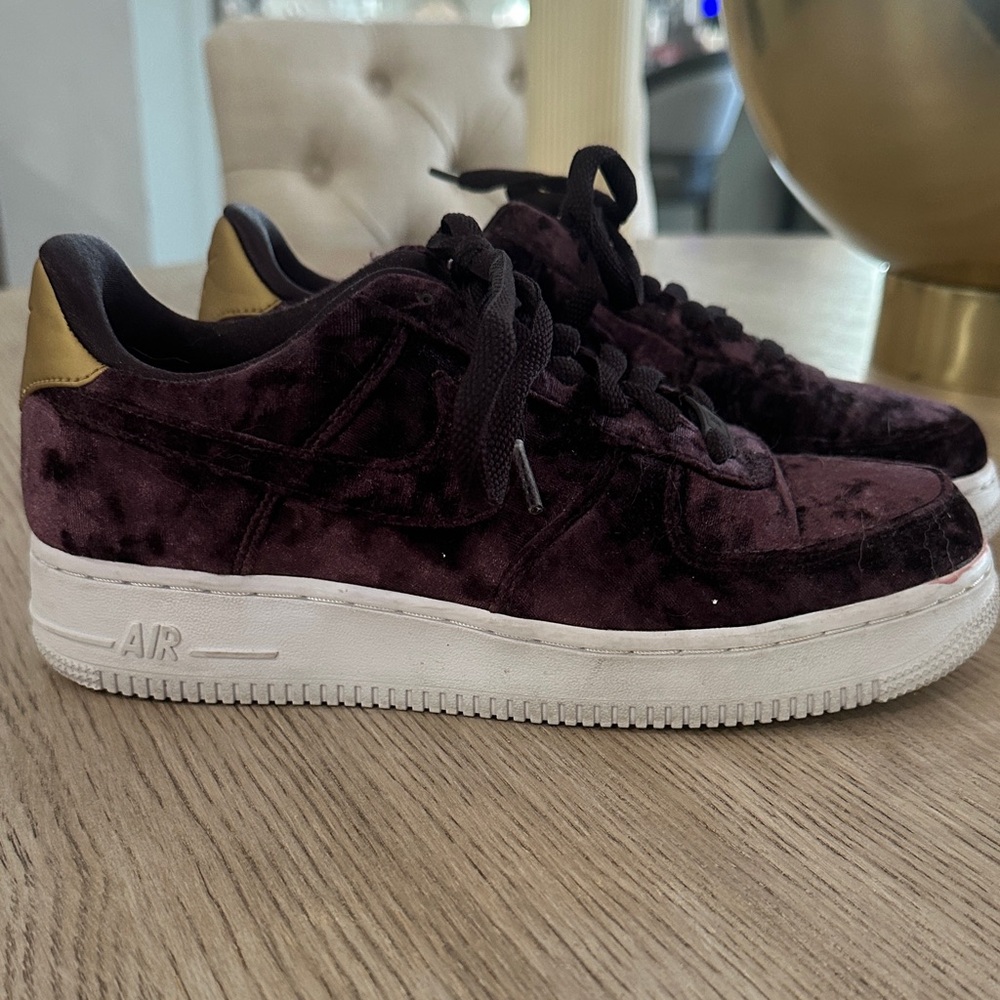 Velvet Nike Air Force Ones with Gold Accents